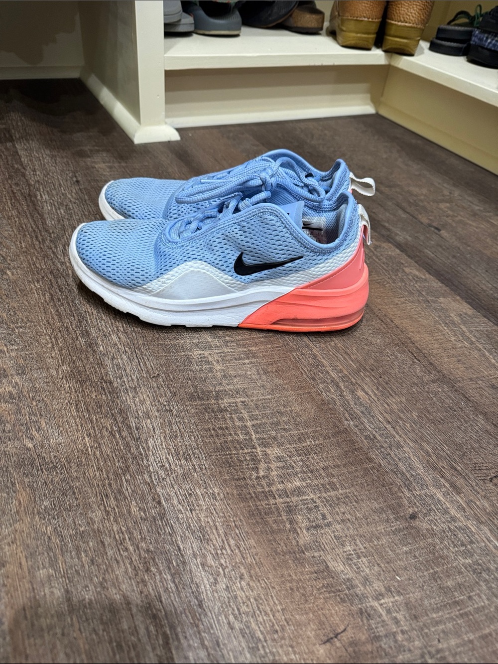 Nike Kids Light Blue Mesh Sneakers with Coral Heel Accent